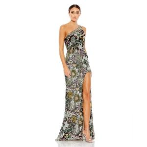 Mac Duggal Embellished Floral One Shoulder Gown